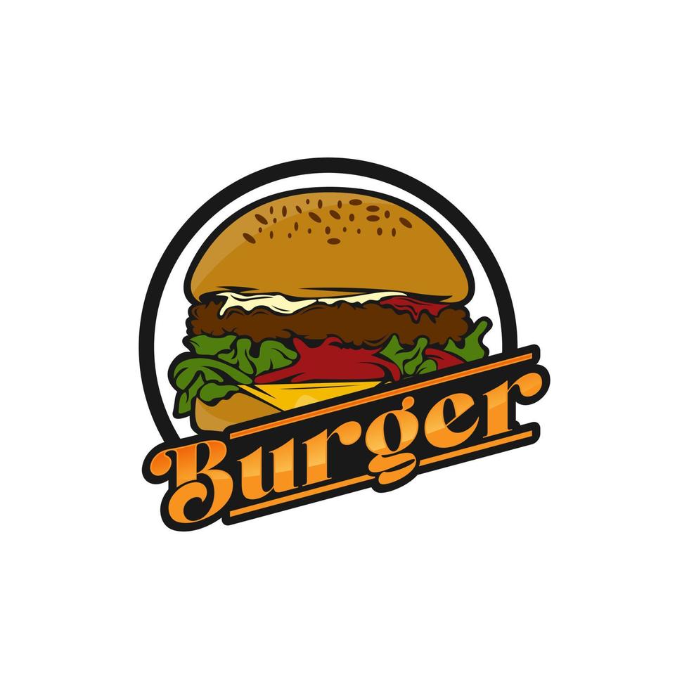 Vektor-Vintage-Burger-Label. hand gezeichnete einfarbige schnellimbissillustration. ideal für logo-element, poster, symbol, aufkleber oder etikett. vektor