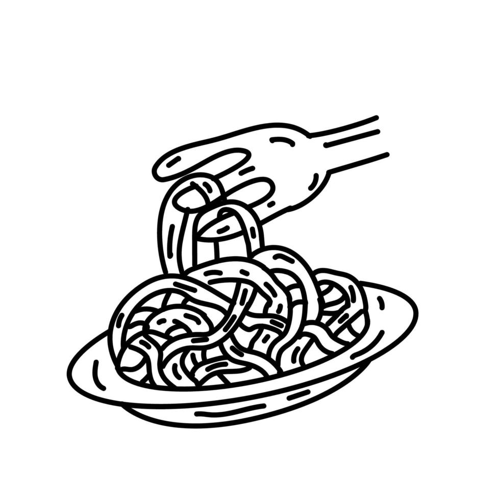 Spaghetti-Ikone. Gekritzel Hand gezeichnet oder schwarzer Umriss Symbol Stil vektor