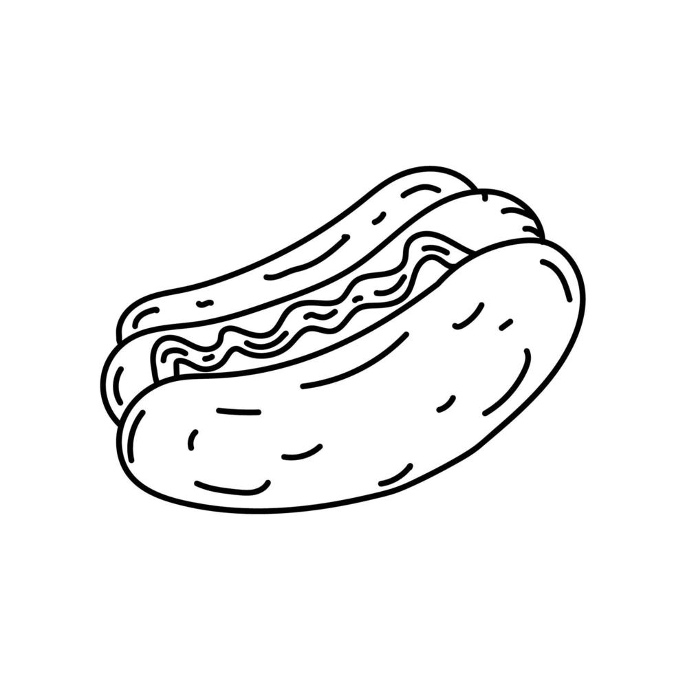 hotdog-ikonen. doodle handritad eller svart kontur ikon stil vektor