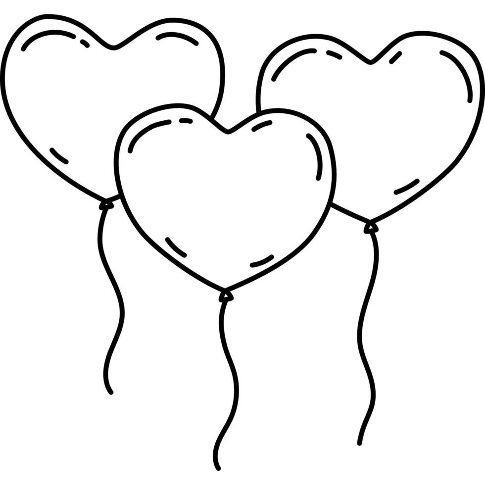 Ballonikone mit drei Herzen. Doddle Hand gezeichnet oder schwarzer Umriss Symbol Stil. Vektorikone vektor
