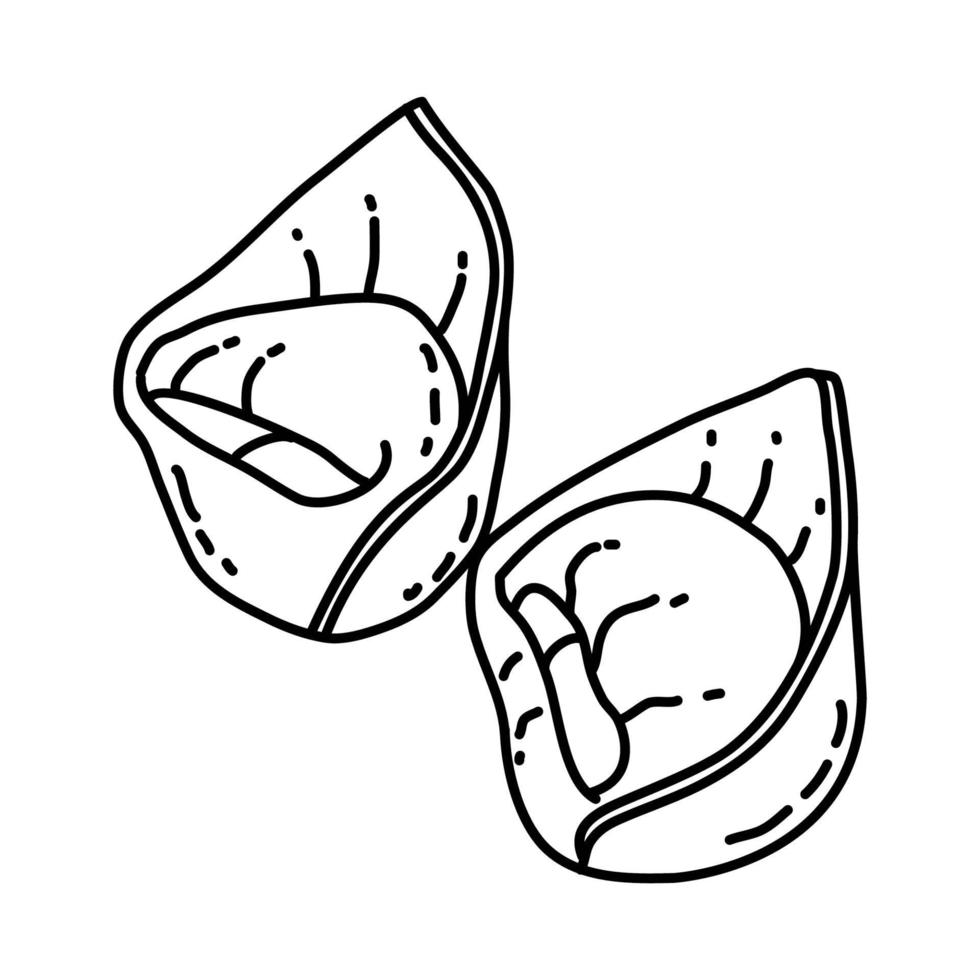 tortellini-ikonen. doodle handritad eller dispositionsikon stil vektor