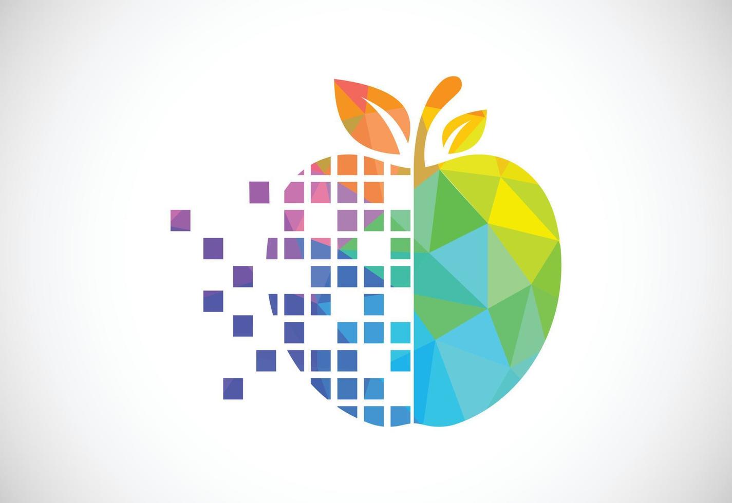 låg poly stil äpple pixel eller data logotyp tecken symbol i platt stil på vit bakgrund vektor