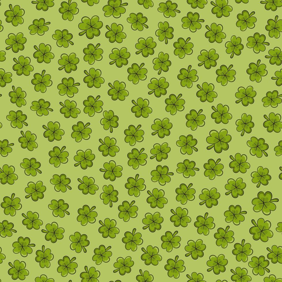 st patricks dag mönster med klöver och shamrocks i tecknad serie stil på grön bakgrund för skriva ut vektor