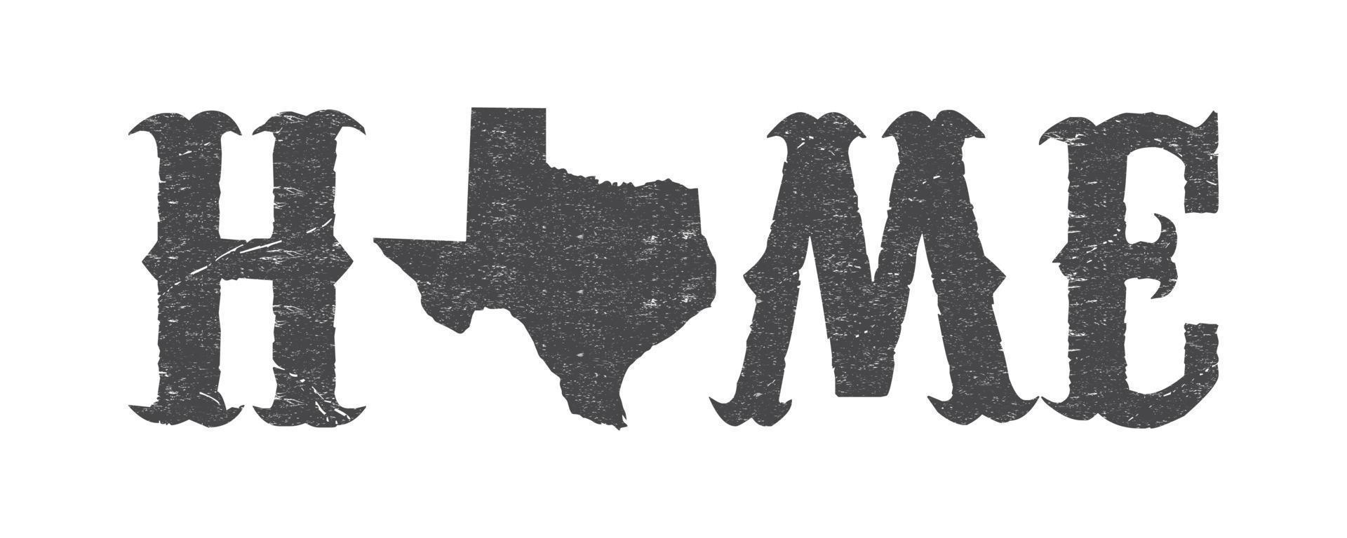 Texas ist Zuhause T-Shirt Design mit Texas Karte und Grunge Wirkung. vektor