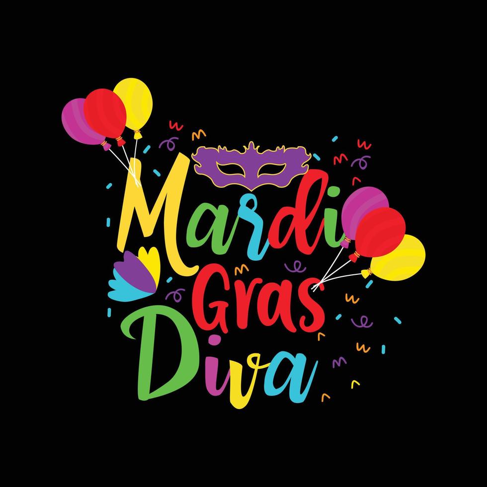 mardi gras diva vektor t-shirt design. mardi gras t-shirt design. kan vara Begagnade för skriva ut muggar, klistermärke mönster, hälsning kort, affischer, påsar, och t-tröjor