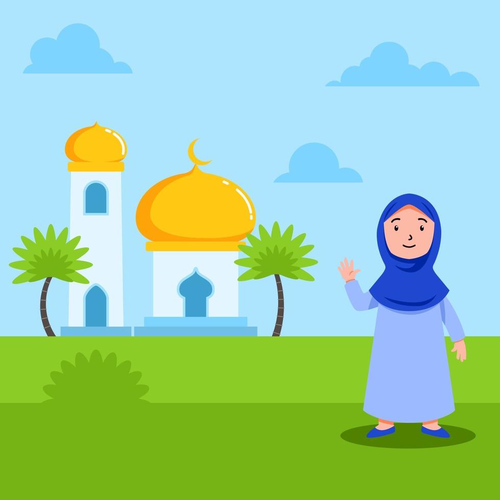 söt tjej muslim framför moskén vektor