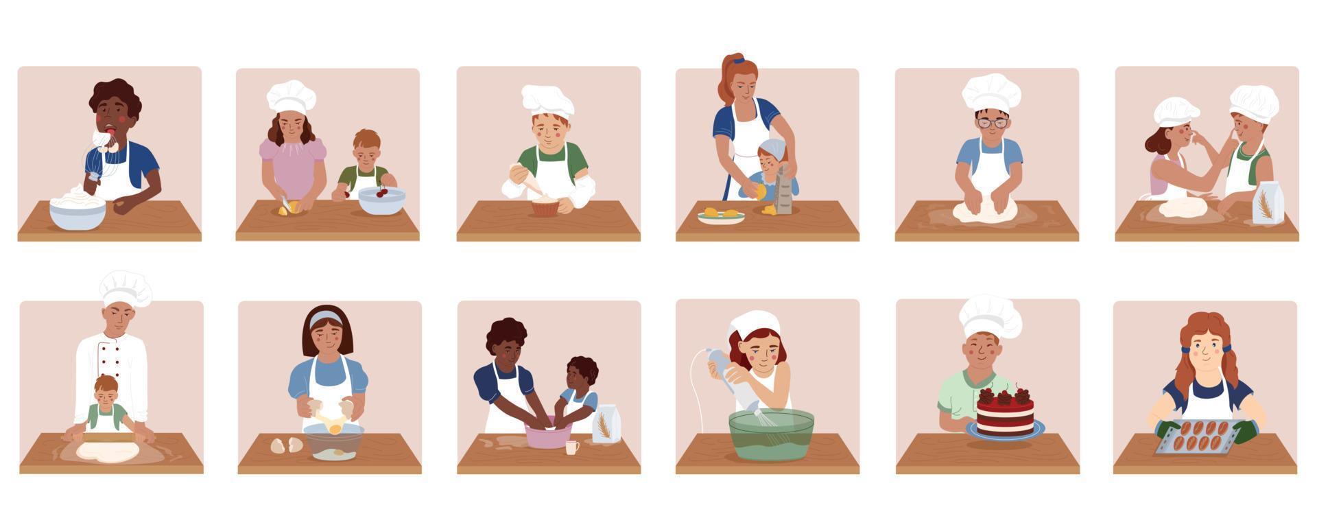 barn matlagning skola platt ikoner vektor