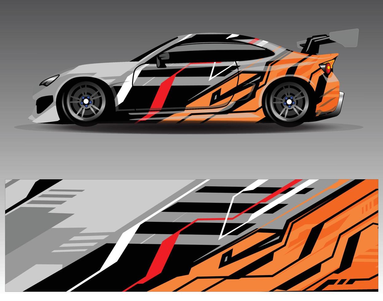 bil wrap design vektor. grafisk abstrakt stripe racing bakgrund kit designs för wrap fordon racer bil rally äventyr och livery vektor