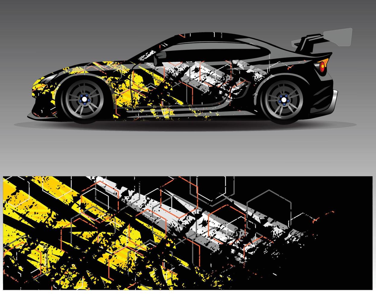 bil wrap design vektor. grafisk abstrakt stripe racing bakgrund kit designs för wrap fordon racer bil rally äventyr och livery vektor