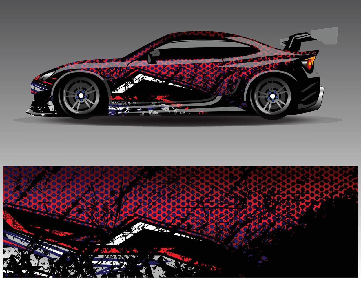 bil wrap design vektor. grafisk abstrakt stripe racing bakgrund kit designs för wrap fordon racer bil rally äventyr och livery vektor