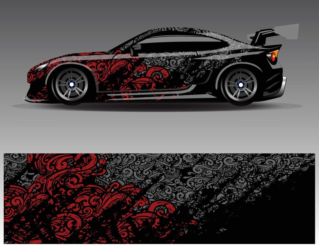 Auto-Wrap-Design-Vektor. grafische abstrakte Streifen-Rennhintergrund-Kit-Designs für Wrap-Fahrzeug-Rennwagen-Rallye-Abenteuer und Lackierungen vektor