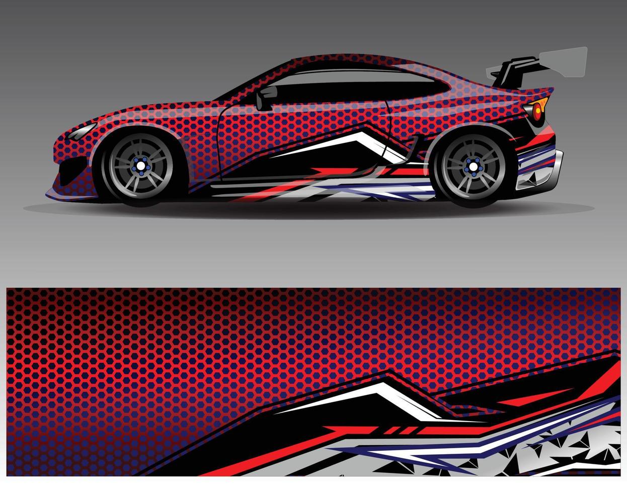 bil wrap design vektor. grafisk abstrakt stripe racing bakgrund kit designs för wrap fordon racer bil rally äventyr och livery vektor