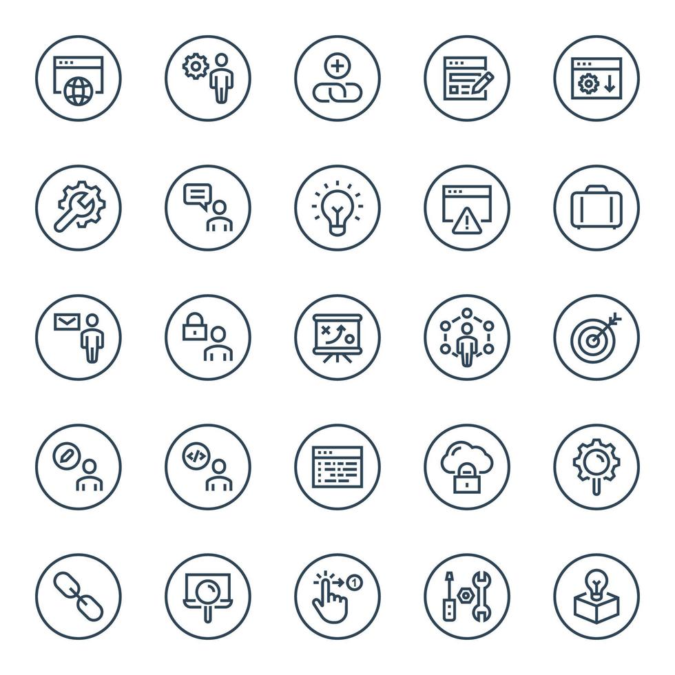 cirkel översikt ikoner för seo och utveckling. vektor