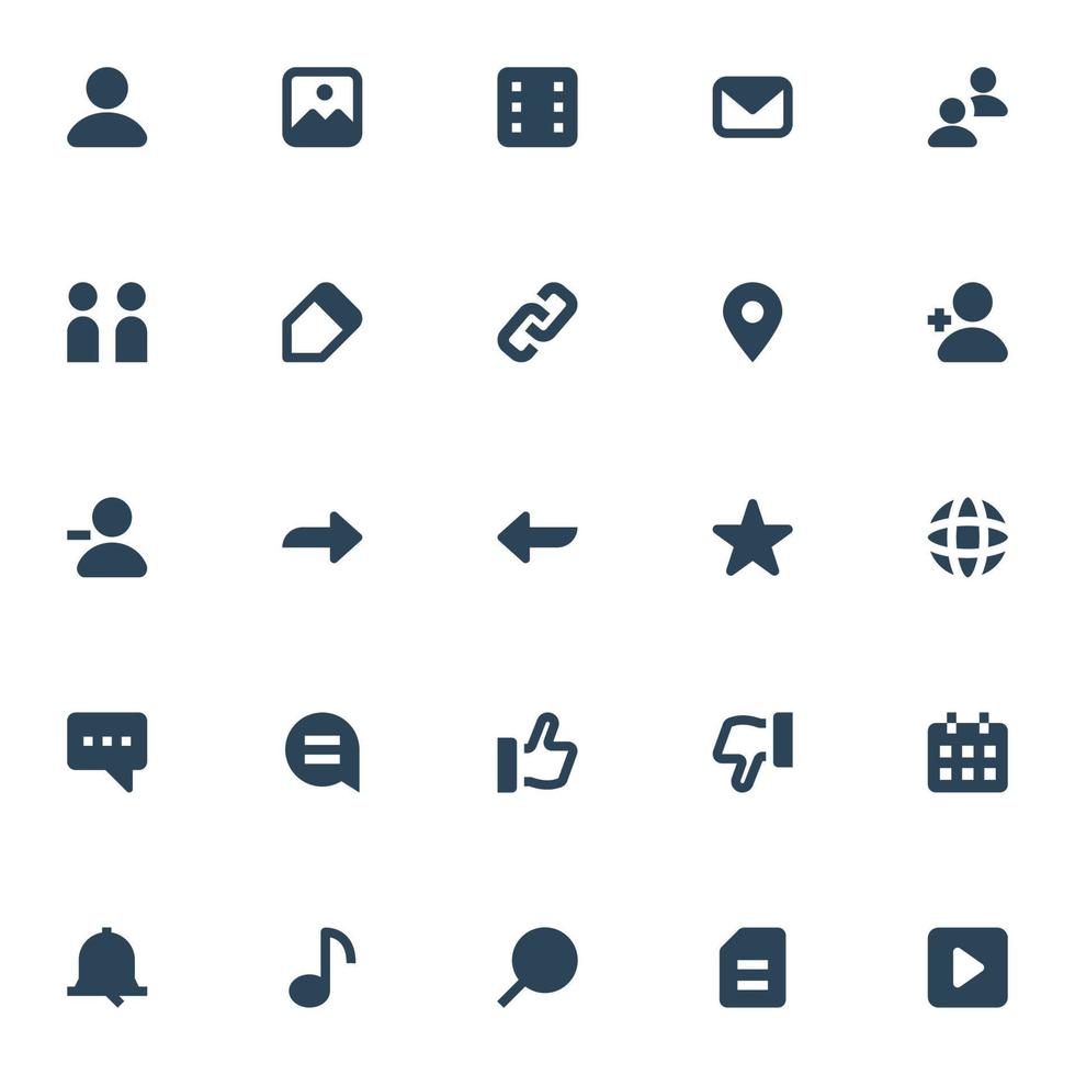 glyf ikoner för social nätverk. vektor