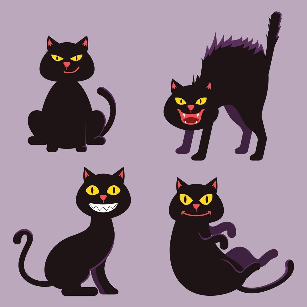svart katt halloween tecknad karaktär samling uppsättning vektor