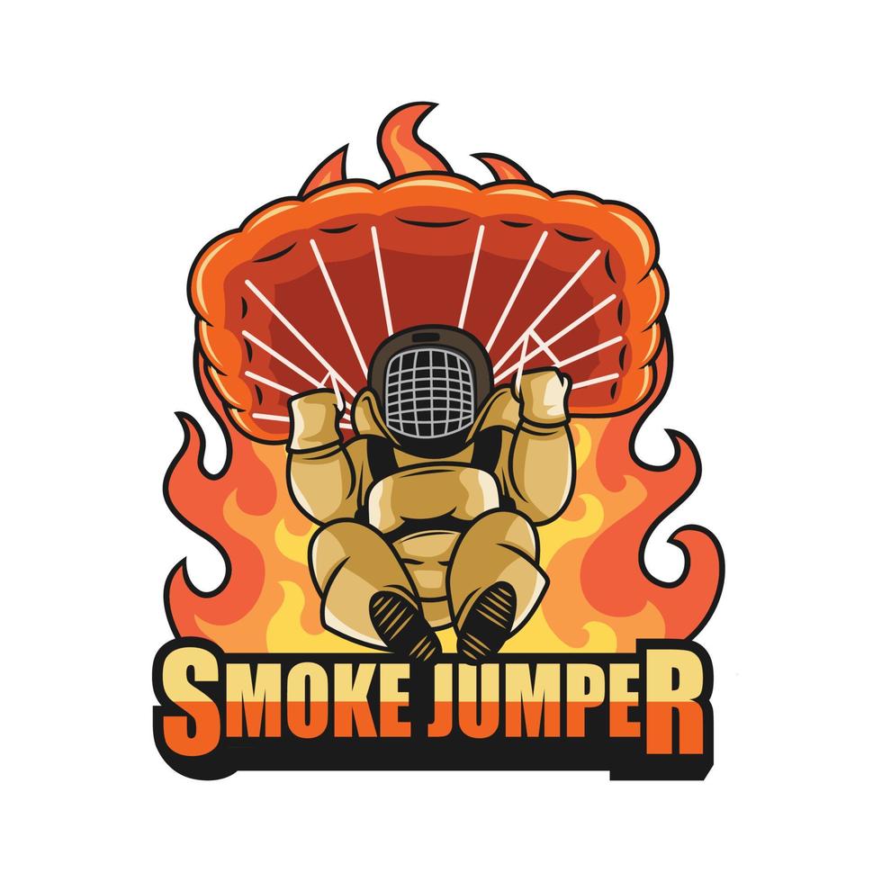 rök byglar är brandmän vem fallskärm in i skogsbränder logotyp vektor illustration