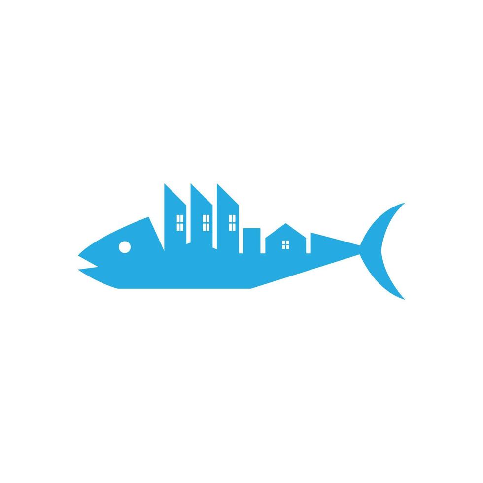 bluefin tonfisk med de stad på Det. logotyp för verklig egendom vektor logotyp illustration