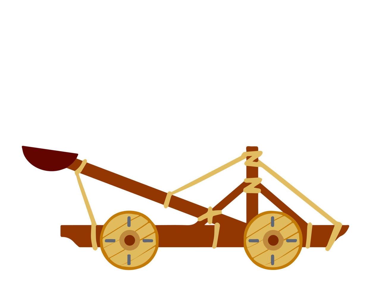 katapult. gammal vapen för de belägring av de fästning. trä- medeltida artilleri ballista. platt tecknad serie vektor