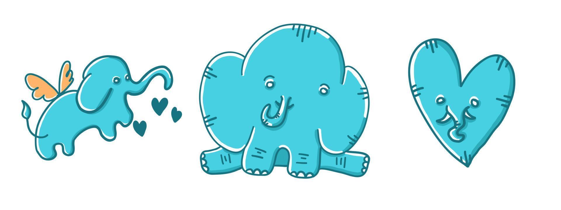 Lycklig valentine dag. härlig elefanter i tecknad serie platt stil isolerat på vit bakgrund. vektor