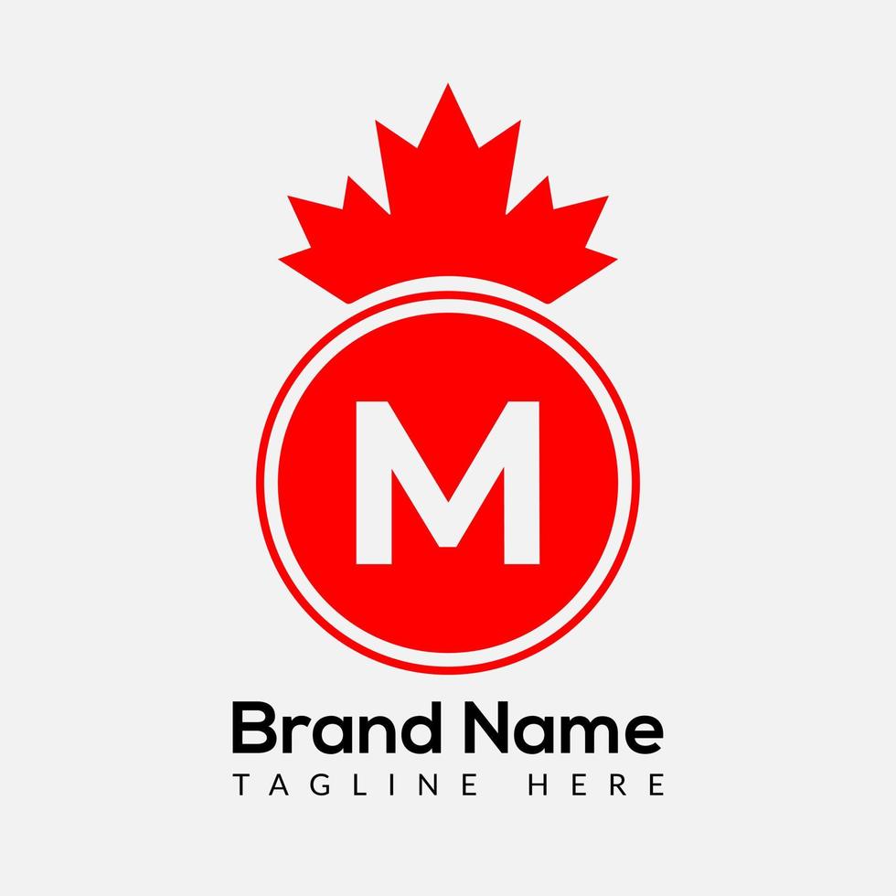 lönn blad på brev m logotyp design mall. kanadensisk företag logotyp, företag, och företag identitet vektor