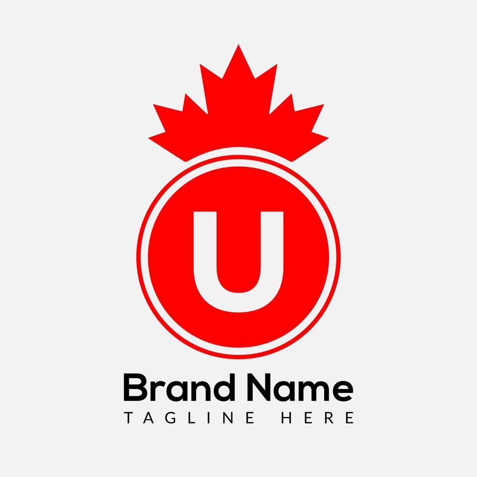 lönn blad på brev u logotyp design mall. kanadensisk företag logotyp, företag, och företag identitet vektor