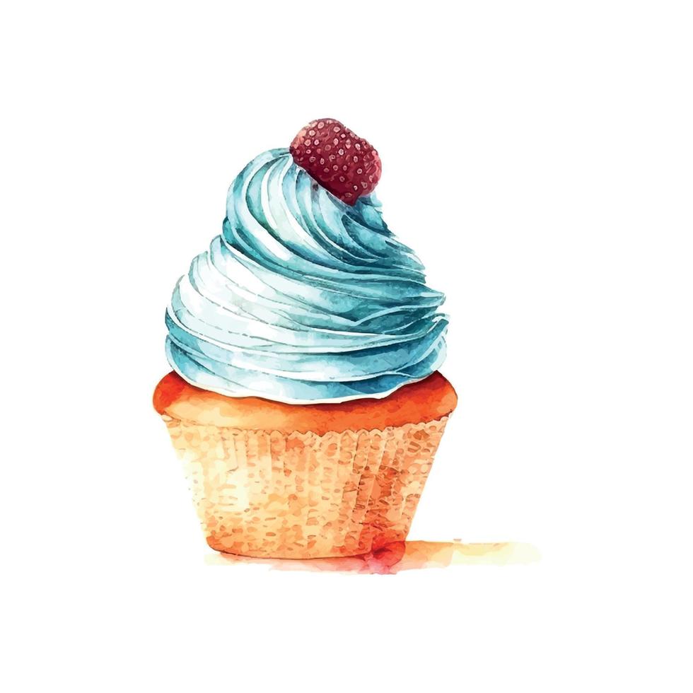 Cupcake mit Sahne. aquarellillustration eis vektor