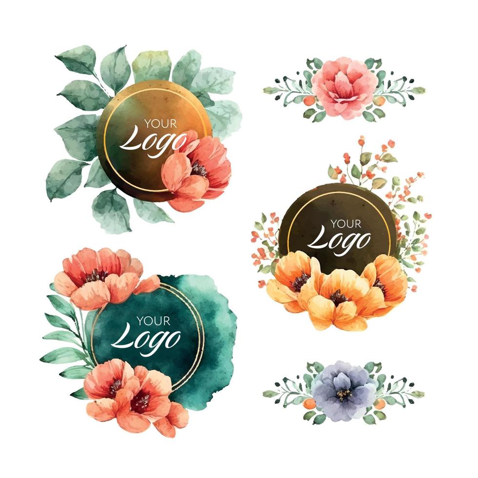 Logo Aquarell mit Blumen Banner zum Hochzeit, Luxus logo,banner,abzeichen,druck,produkt,paket.vektor Illustration vektor