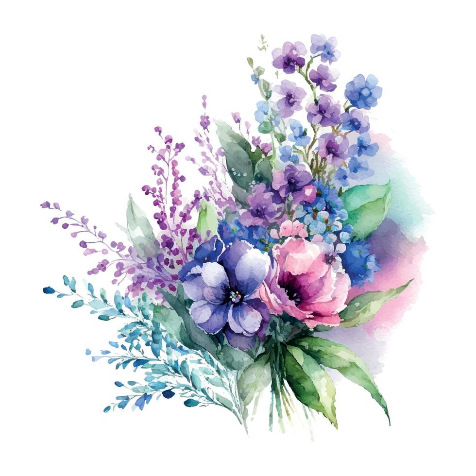 bukett av vår blommor vattenfärg blommor vattenfärg illustration. manuell sammansättning. vår. sommar. vektor