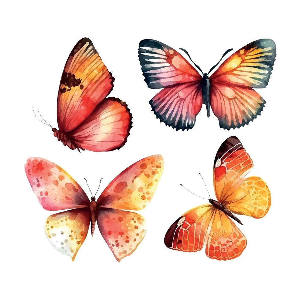 Sammlung Aquarell von fliegend Schmetterlinge Aquarell einstellen vektor