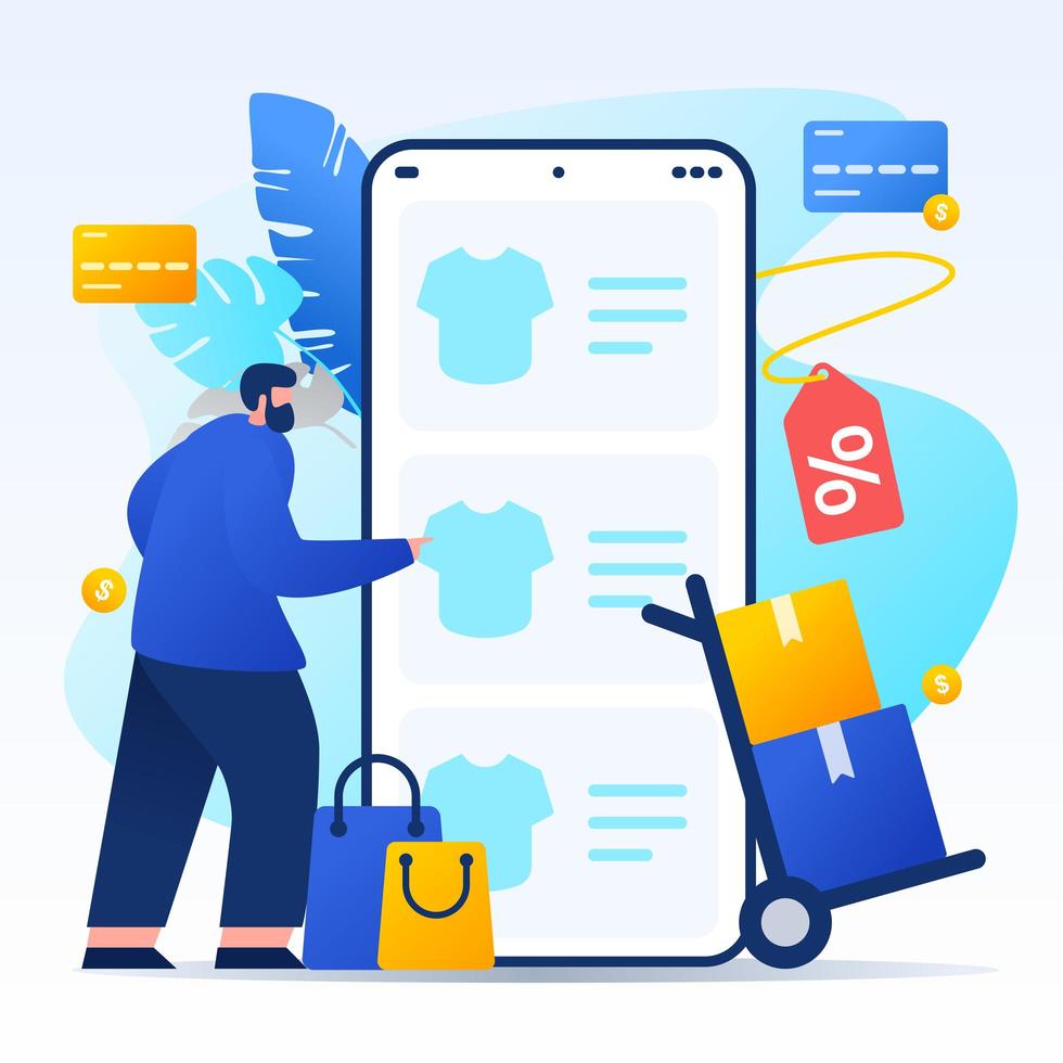 man handlar i onlinebutik från smartphone vektor