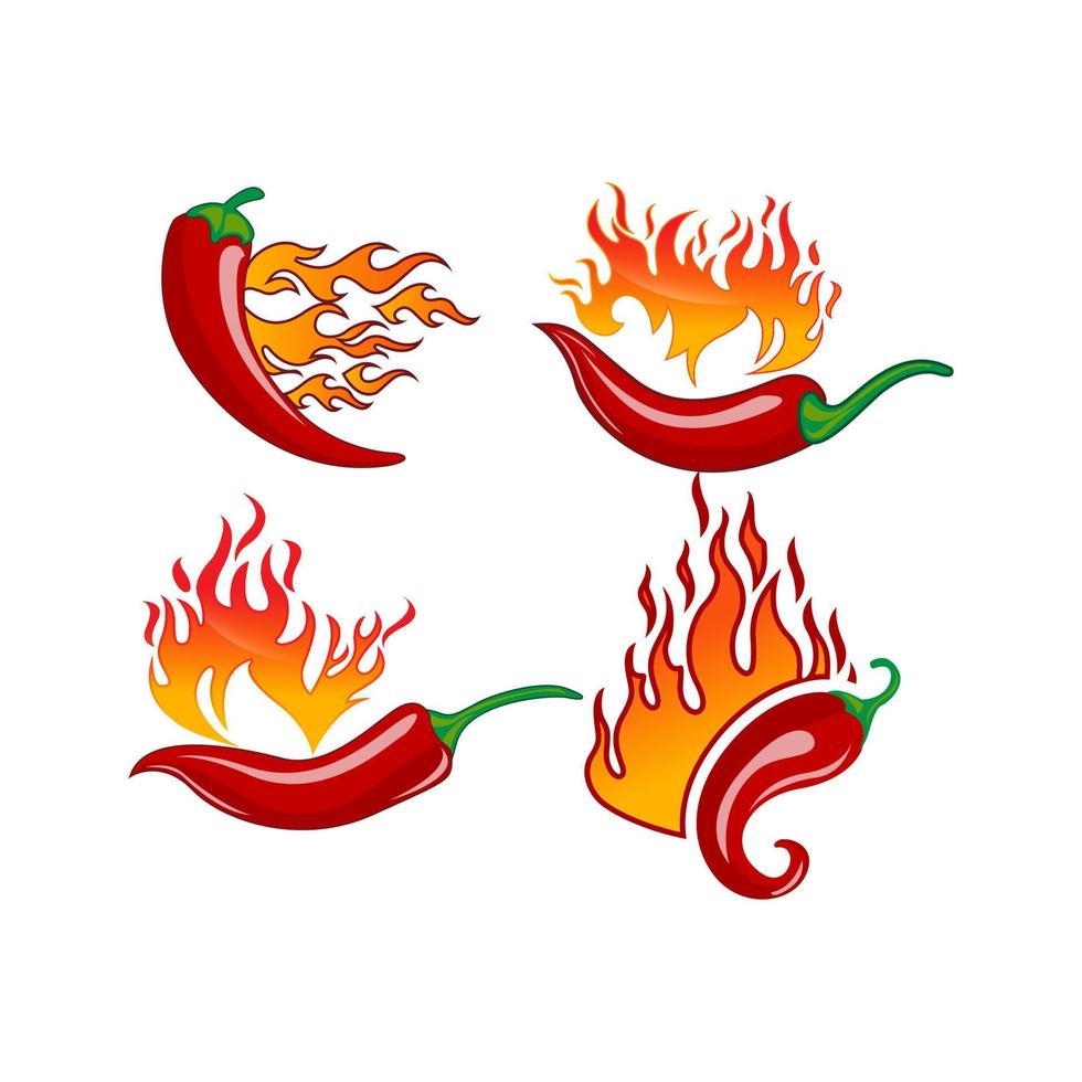 Chili Icon Set Logo Lebensmitteletikett oder Aufkleber. konzept für bauernmarkt, bio-lebensmittel, naturproduktdesign.vektorillustration. Chili-Pfeffer-würziges Restaurant-Logo in Weiß isoliert, Vektor eps 10