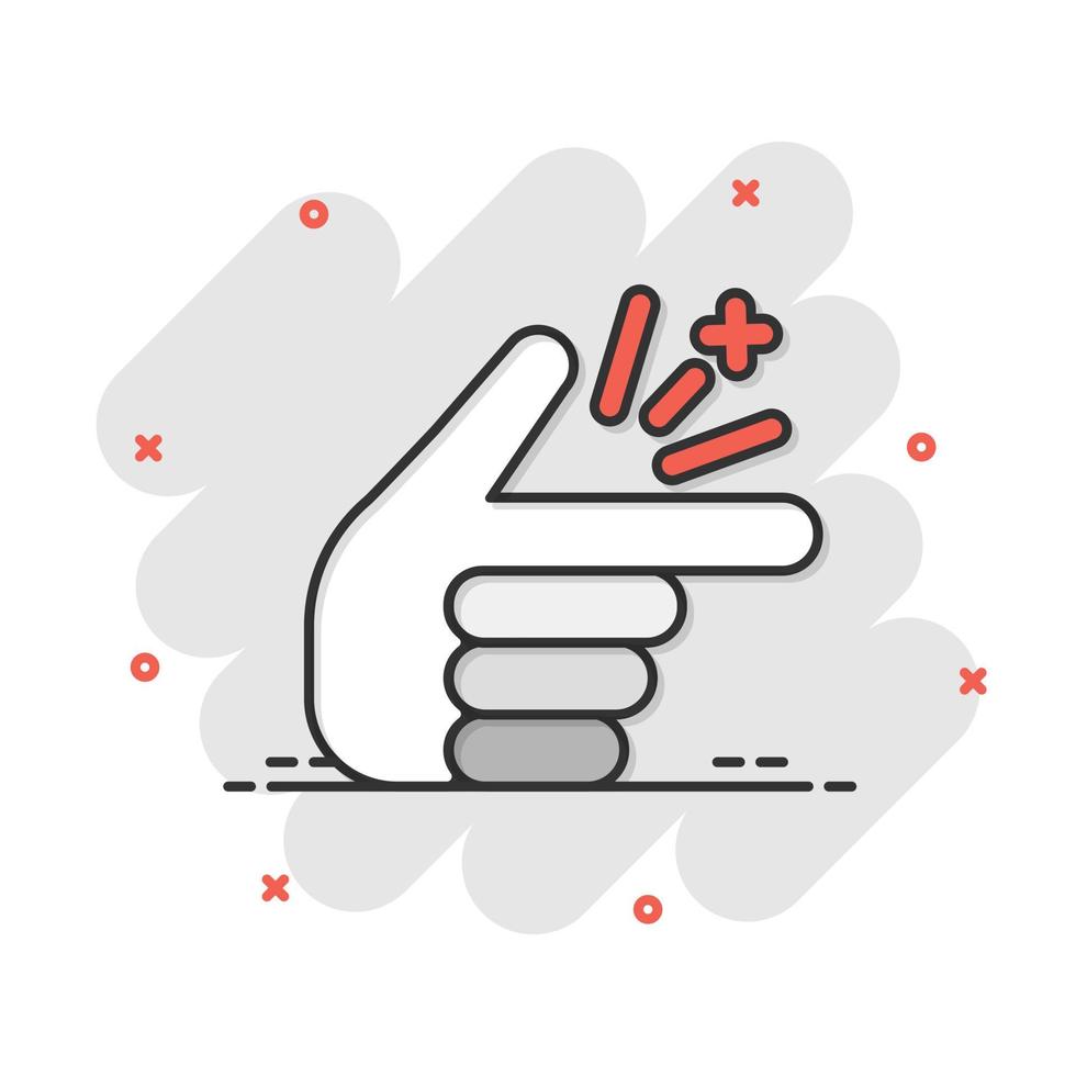 finger knäppa ikon i komisk stil. fingrar uttryck vektor tecknad serie illustration piktogram. knäppa gest företag begrepp stänk effekt.