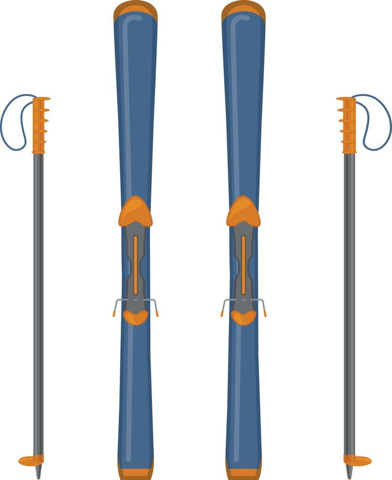 bergab Skifahren und Ski Stangen. Ski zum Skifahren. Sport Ausrüstung zum Winter Sport. Vektor Illustration isoliert auf ein Weiß Hintergrund