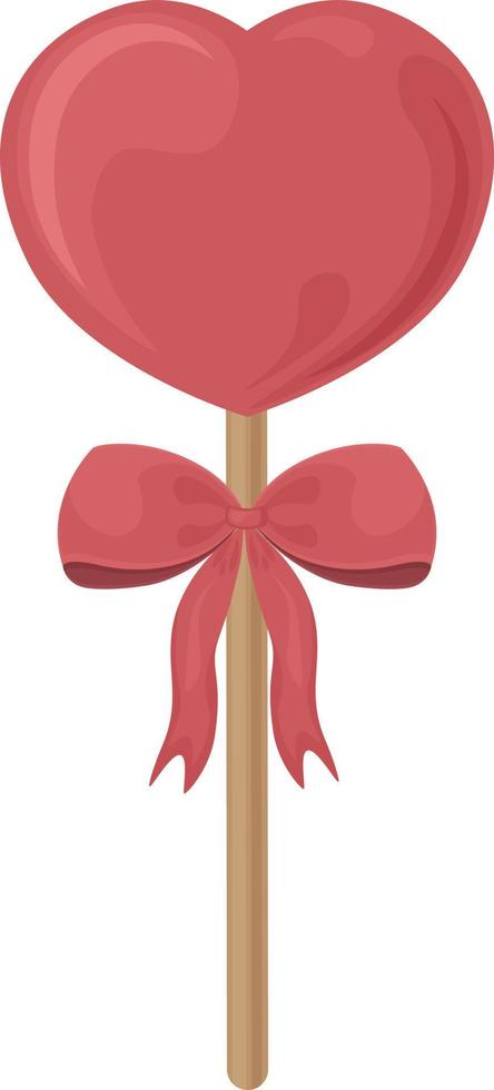 en ljus hjärtformade klubba med en ljus röd Färg med en rosett på en pinne. en ljuv klubba på en pinne. ny år s godis. sötsaker för valentine s dag. vektor illustration isolerat