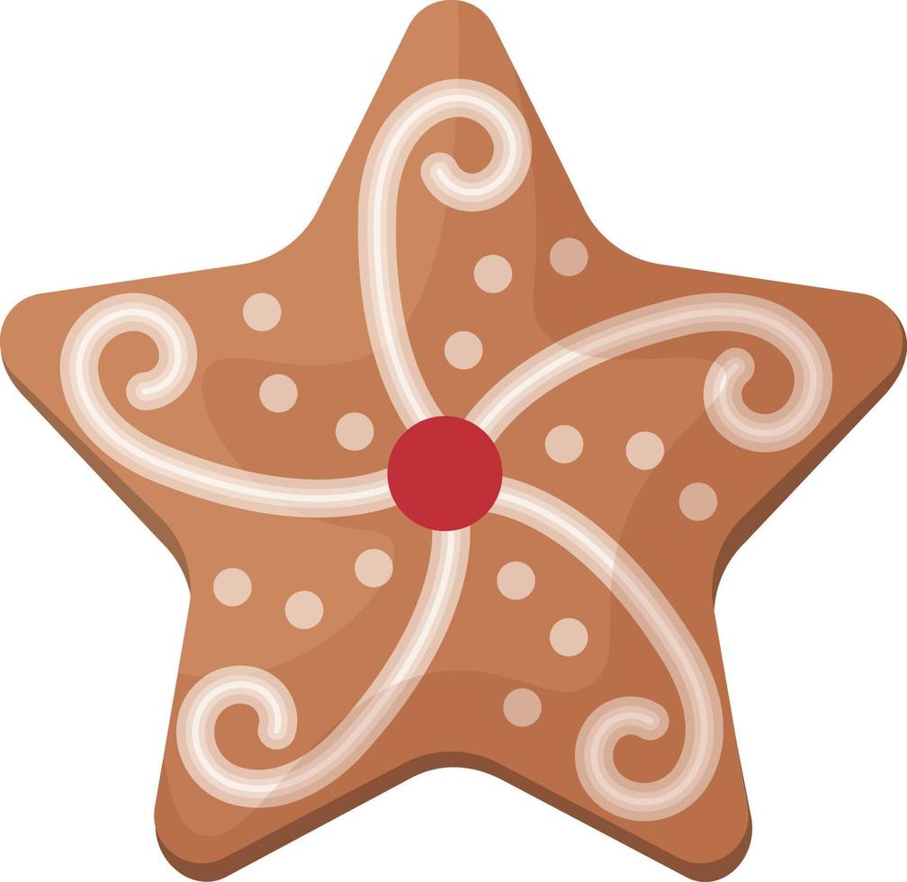 söt pepparkaka jul kaka. ny år s pepparkaka i de form av en stjärna dekorerad med mönster. festlig bakverk. jul småkakor i de form av en hus. vektor illustration isolerat