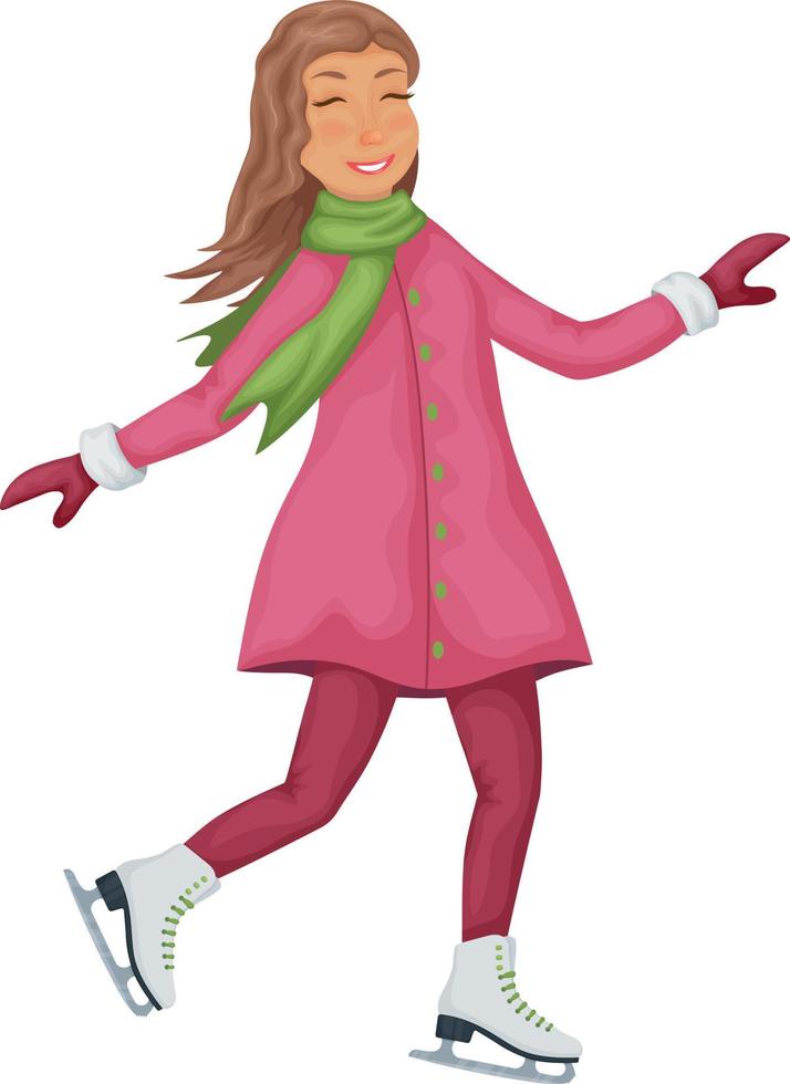 en flicka på snö skridskor. en söt flicka är skridskoåkning på vinter- skridskor. figur skridskoåkning. vektor illustration isolerat på en vit bakgrund