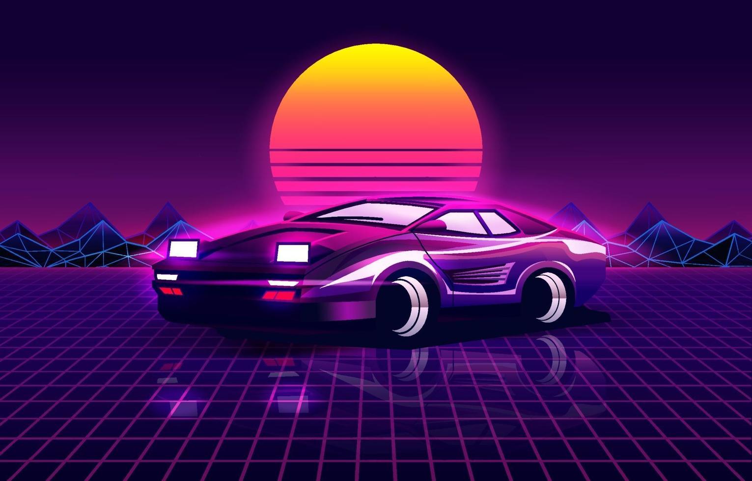 Retro futuristischer Hintergrund mit Sportwagen im 80er-Jahre-Stil vektor