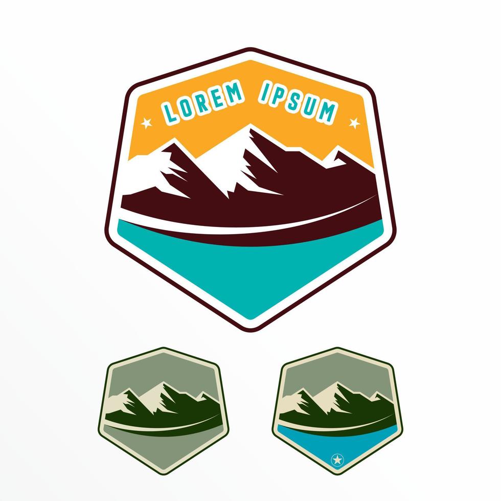 Eisberg oder Berg mit Fluss im Pentagon Emblem Bild Grafik Symbol Logo Design abstrakt Konzept Vektor Aktie. können Sein benutzt wie ein Symbol verbunden zu Abenteuer.