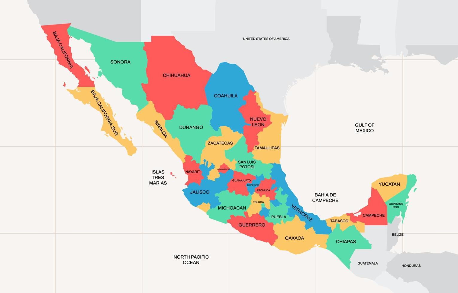 Mexiko Land Karte mit Stadt Namen vektor