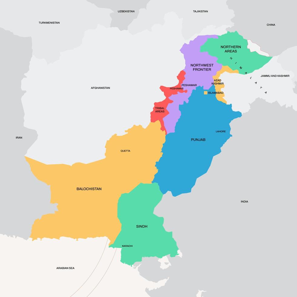 Pakistan Land Karte mit Stadt Namen vektor