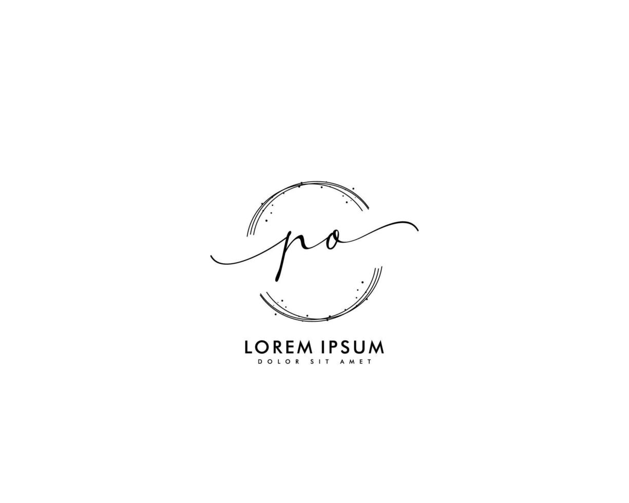 första brev po feminin logotyp skönhet monogram och elegant logotyp design, handstil logotyp av första signatur, bröllop, mode, blommig och botanisk med kreativ mall vektor