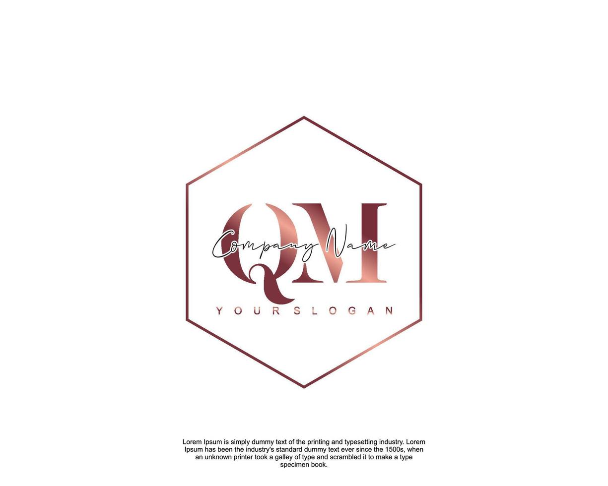 första brev qm feminin logotyp skönhet monogram och elegant logotyp design, handstil logotyp av första signatur, bröllop, mode, blommig och botanisk med kreativ mall vektor