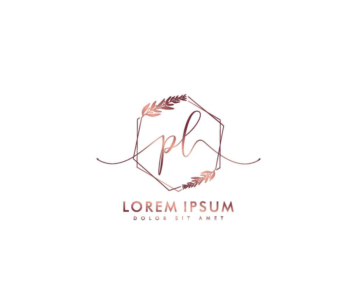 första brev pl feminin logotyp skönhet monogram och elegant logotyp design, handstil logotyp av första signatur, bröllop, mode, blommig och botanisk med kreativ mall vektor