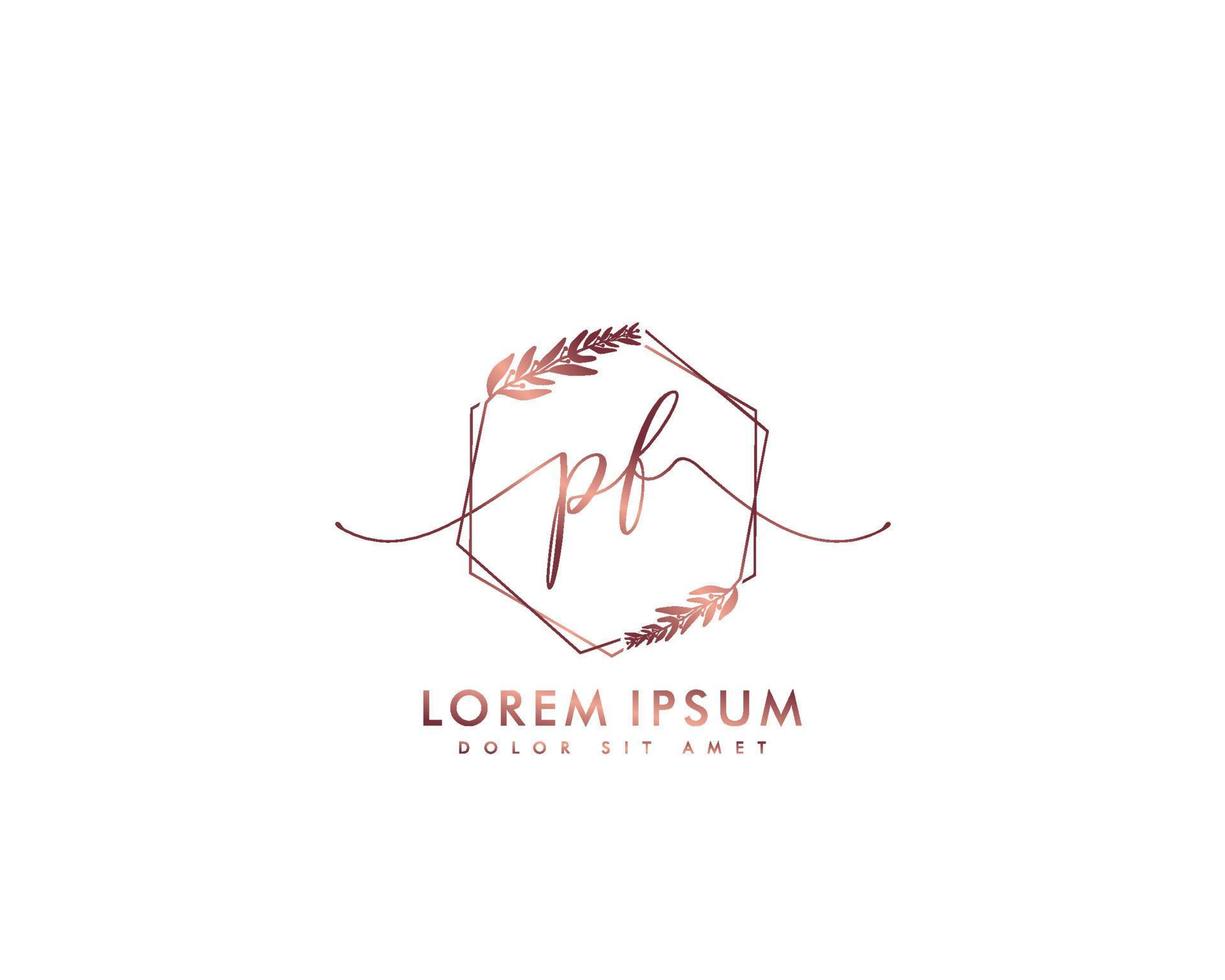 första brev pf feminin logotyp skönhet monogram och elegant logotyp design, handstil logotyp av första signatur, bröllop, mode, blommig och botanisk med kreativ mall vektor