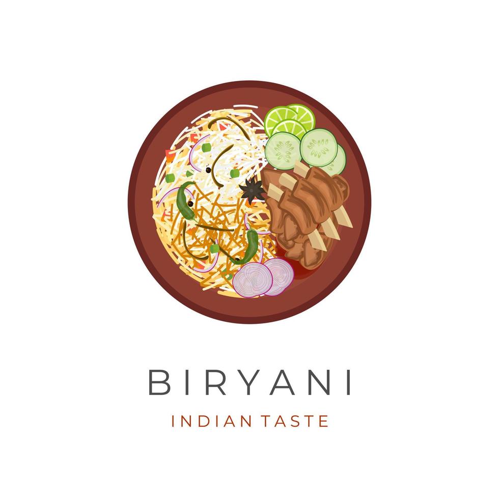 vektor illustration logotyp av nötkött biryani ris eras på en lera tallrik