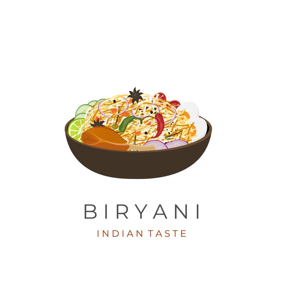 Vektor Illustration Logo Hähnchen Biryani Reis serviert auf ein Lehm Teller mit sortiert Seite Geschirr und Gewürze