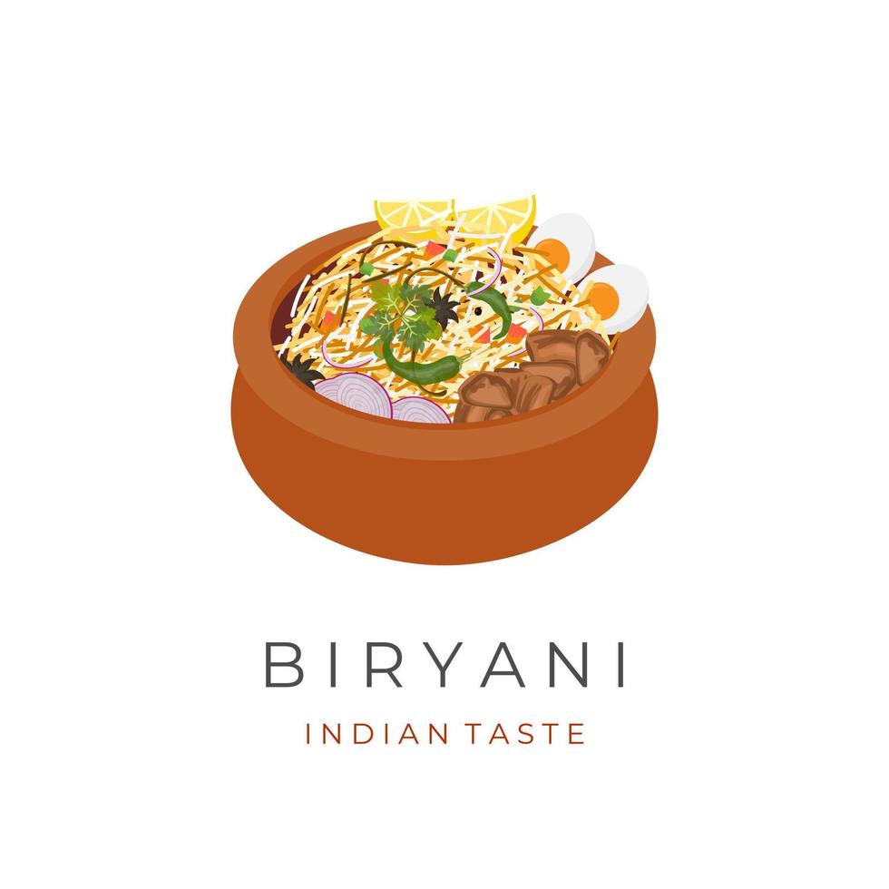 vektor illustration logotyp av nötkött biryani ris eras i indisk lera pott