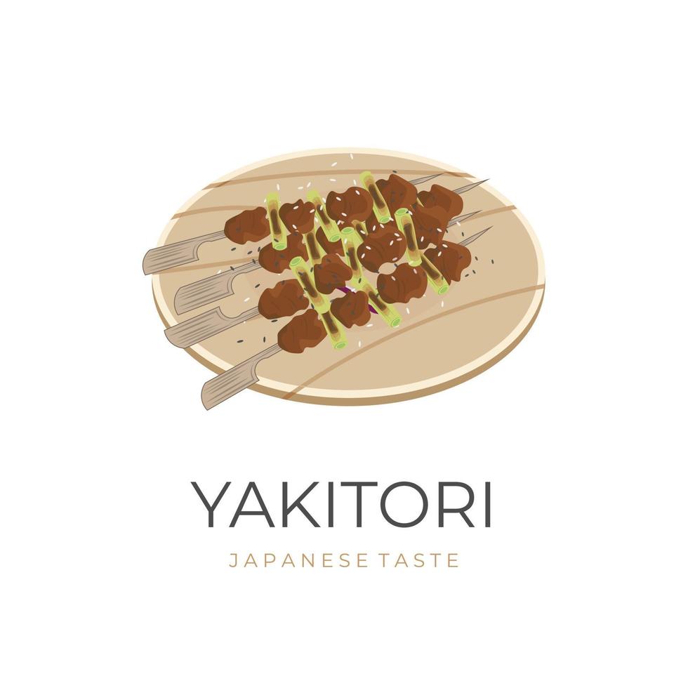 japansk yakitori satay vektor illustration logotyp med grönsaker och trä- tallrik