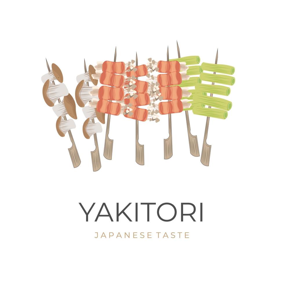 vektor illustration logotyp av yakitori olika japansk satay med bambu grillspett