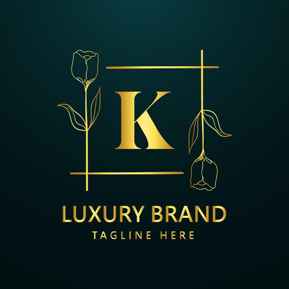 Prämie Brief k Logo Symbol Design. Luxus Schmuck Rahmen Juwel Kante Logotyp. Schönheit, Mode, Spa Symbol, Blumen- Logo Design vektor